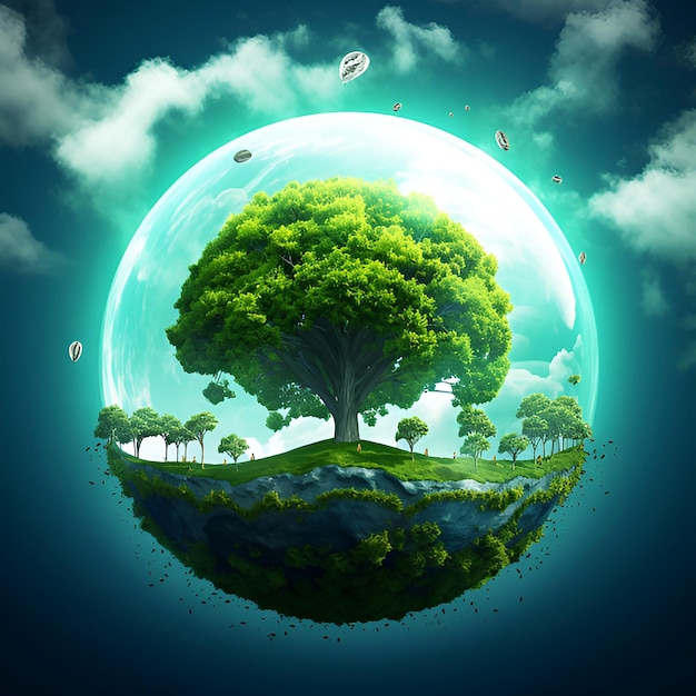 Texto do Dia Mundial do Meio Ambiente com uma visão completa do planeta Terra e da natureza manipulação criativa