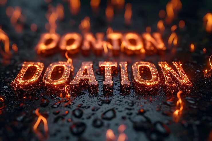 Foto texto de donación con un efecto parpadeante y fuente serif en negrita st decor creativo de transmisión en vivo de fondo