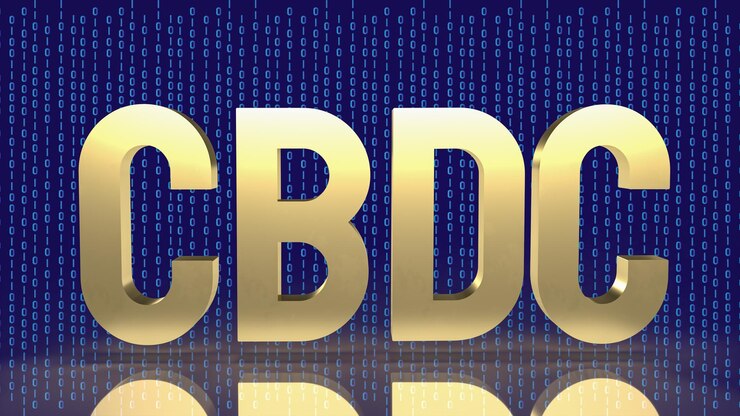 Foto el texto dorado cbdc sobre fondo digital para la representación 3d del concepto de negocio
