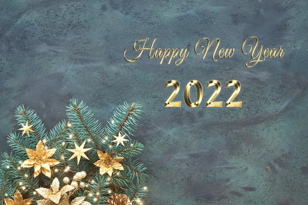 Texto dourado 2022 Feliz ano novo, Natal ou fundo panorâmico de ano novo