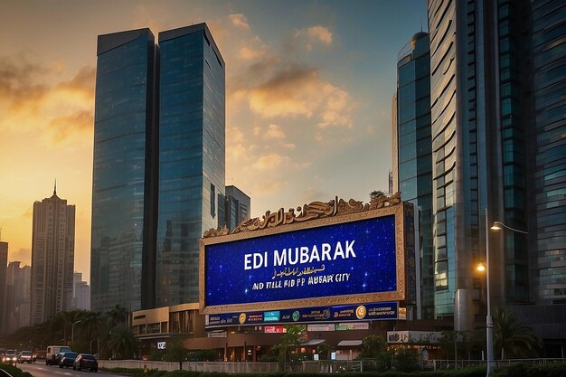 TEXTO de EID MUBARAK en las vallas publicitarias de las ciudades de Arabia Saudita