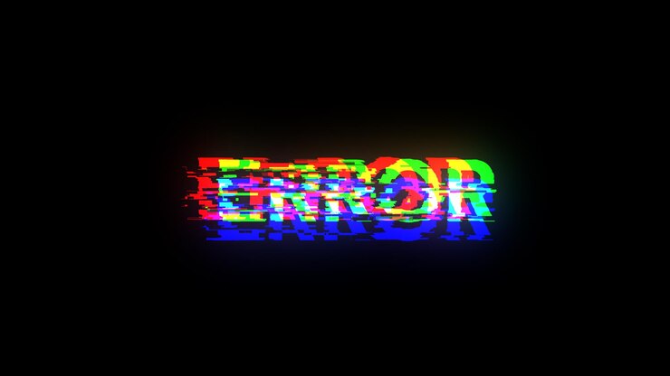 Foto texto de error de representación 3d con efectos de pantalla de fallas tecnológicas