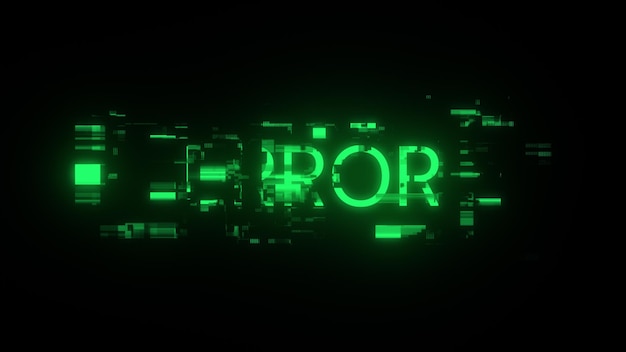 Texto de error de representación 3D con efectos de pantalla de fallas tecnológicas
