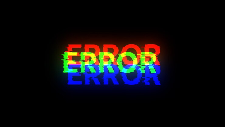 Foto texto de error de representación 3d con efectos de pantalla de fallas tecnológicas