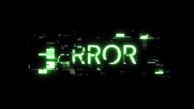 Texto de error de representación 3D con efectos de pantalla de fallas tecnológicas
