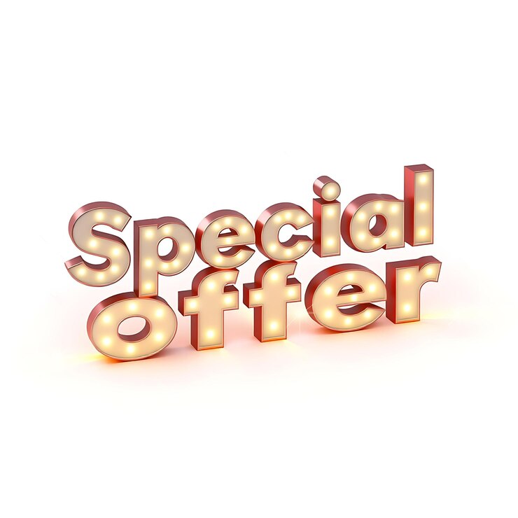Foto texto especial en 3d oferta especial brillan brillantemente las letras con un diseño de neón brillante que rodea