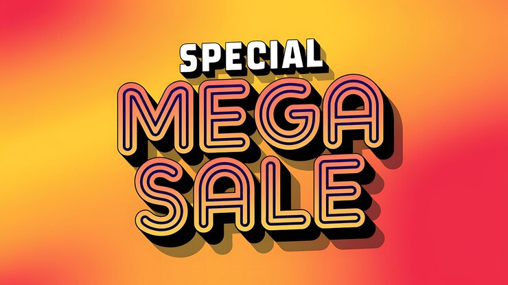 Foto texto especial de mega venta en un fondo de gradiente amarillo y naranja