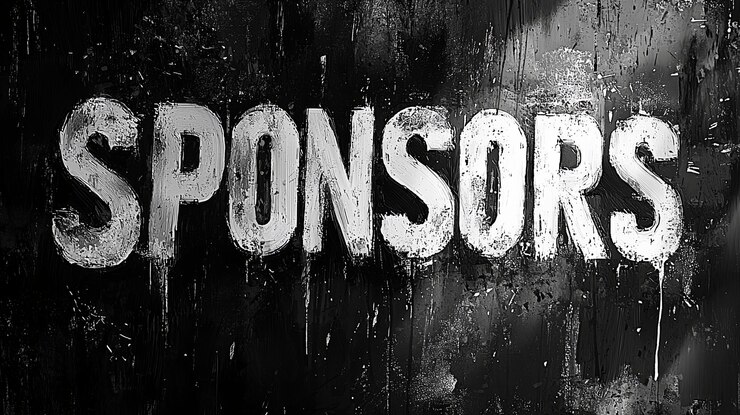 Foto texto de estilo grunge que destaca a los patrocinadores con letras en negrita