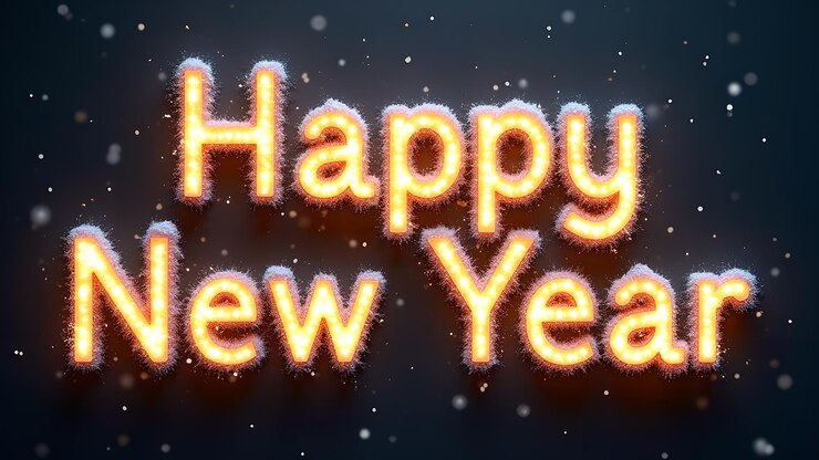 Foto texto de feliz año nuevo con nieve concepto de celebración y nuevos comienzos