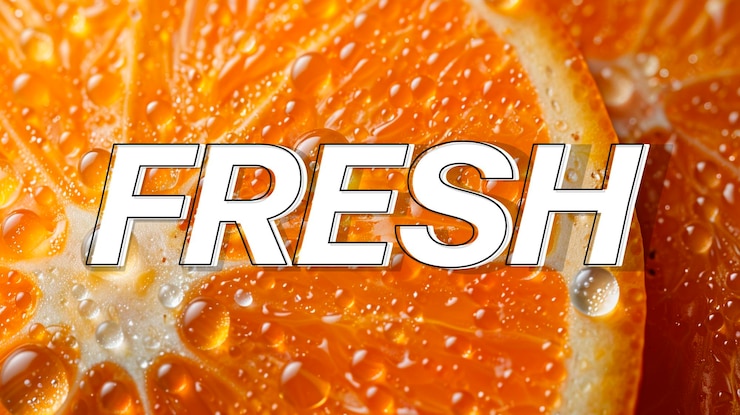 Foto texto fresco el fondo es de color naranja jugoso con gotas de agua