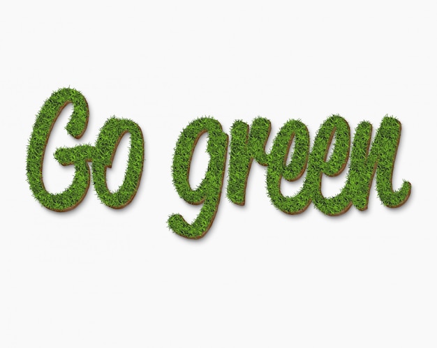 El texto del Go Green es una textura de hierba verde.