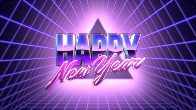 Foto texto de introducción feliz año nuevo y triángulo abstracto con cuadrícula, fondo retro. estilo dinámico elegante y de lujo para club y entretenimiento ilustración 3d