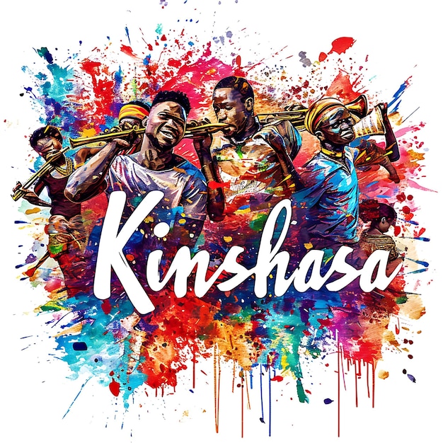 Texto De Kinshasa Con Estilo De Diseño De Tipografía Inspirado En Graffiti Colección De Artes Lanscape De Acuarela