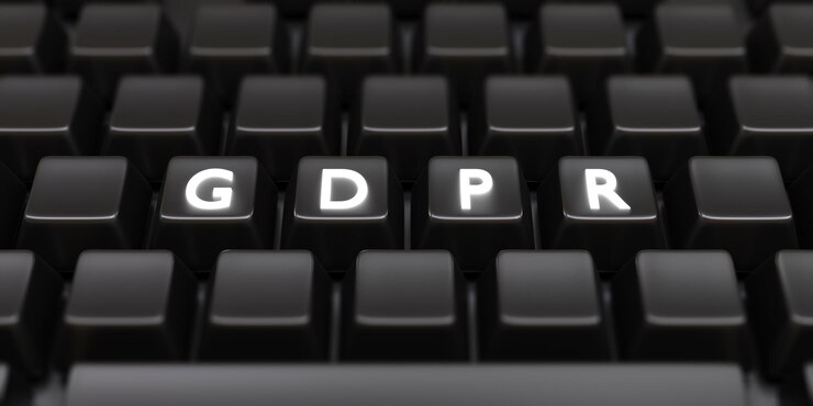 Foto texto de letra blanca gdpr sobre fondo de teclado de computadora negro legislación aplicable 3d render