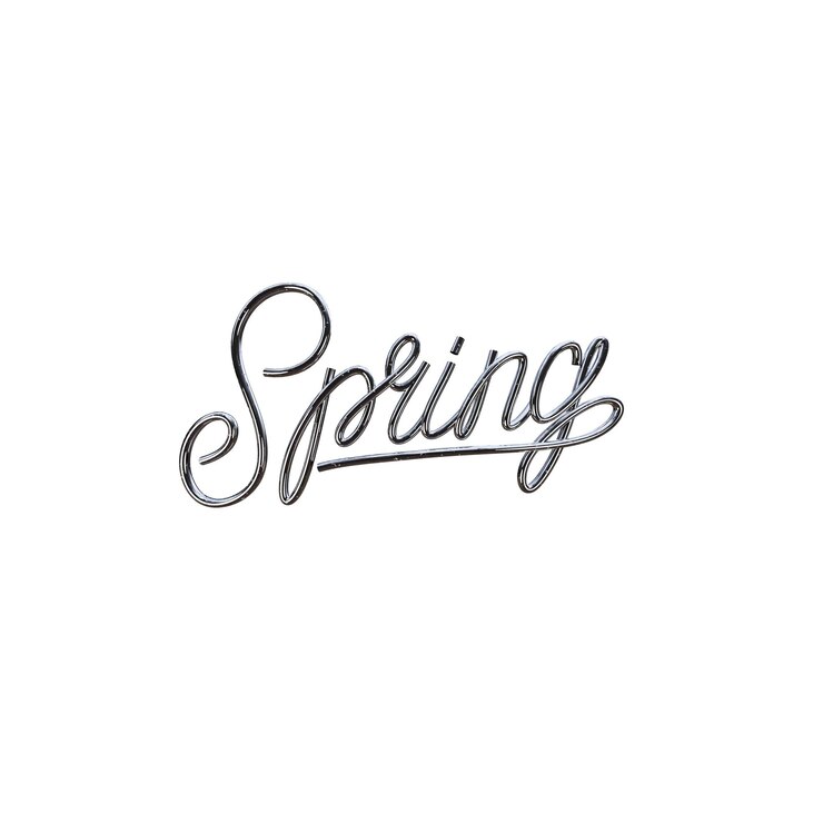 Foto texto con letras de plata cromada de primavera