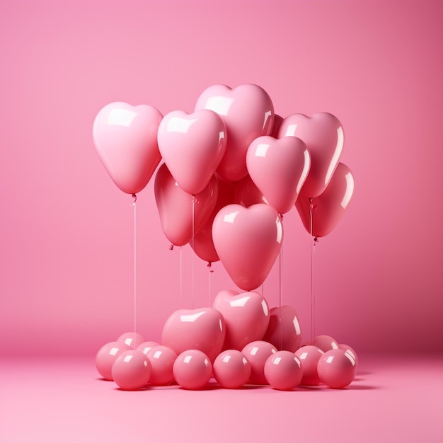 Foto un texto de love de fondo rosa con globos en los lados