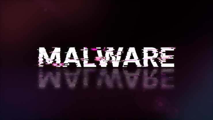 Foto texto de malware en 3d con efectos de pantalla de fallas tecnológicas