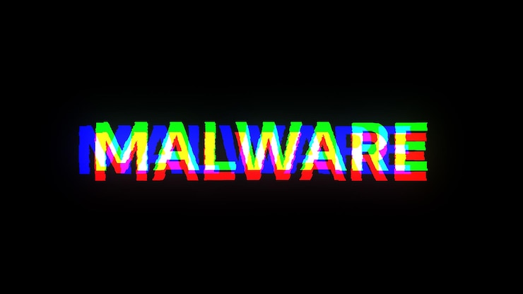 Foto texto de malware en 3d con efectos de pantalla de fallas tecnológicas