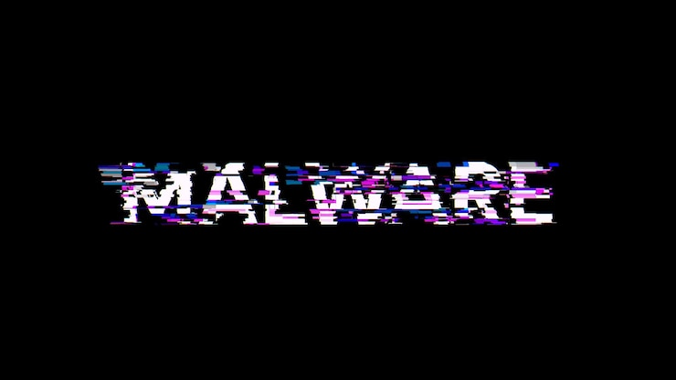 Foto texto de malware en 3d con efectos de pantalla de fallas tecnológicas