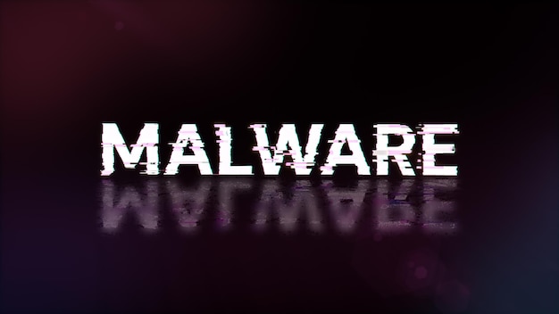 Foto texto de malware en 3d con efectos de pantalla de fallas tecnológicas