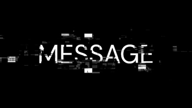Foto texto de mensaje de representación 3d con efectos de pantalla de fallas tecnológicas