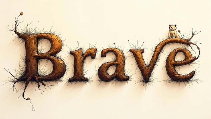 Foto texto en negrita brave con dibujo de león para el coraje
