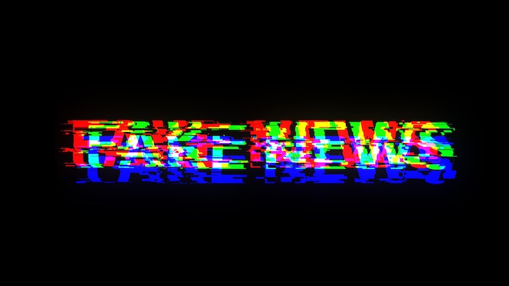 Foto texto de noticias falsas con efectos de pantalla de fallas tecnológicas