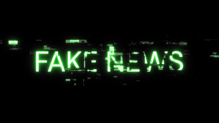 Foto texto de noticias falsas con efectos de pantalla de fallas tecnológicas