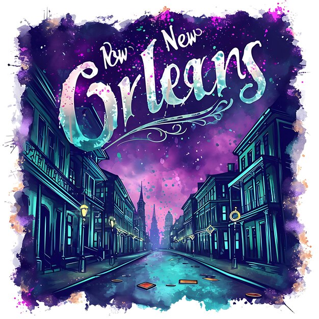 Texto de Nueva Orleans con tipografía inspirada en el vudú y el místico Colección de artes paisajísticas en acuarela