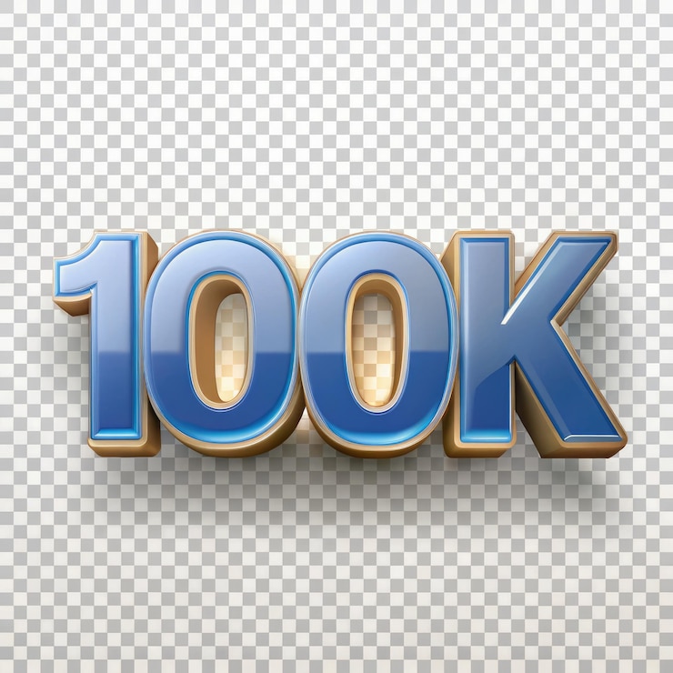 Foto texto numérico 3d de 100k con gradiente azul en fondo transparente diseño generado por ia