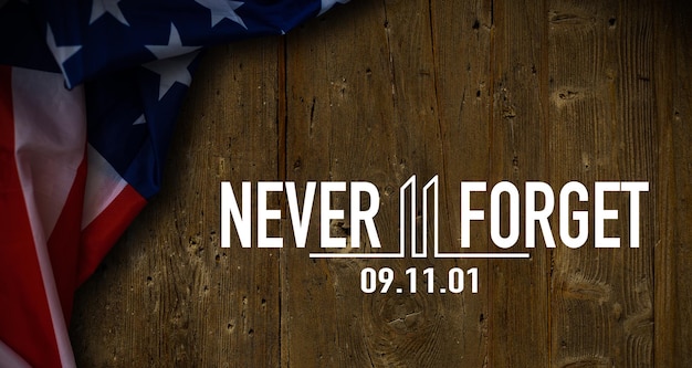 Texto Nunca Esqueça o 9 11 com a bandeira dos Estados Unidos. Foto de alta qualidade