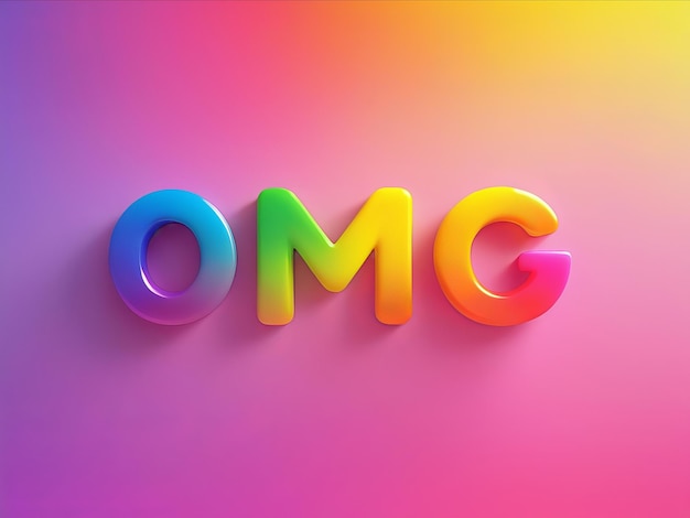 Texto OMG en color arco iris en un fondo multicolor