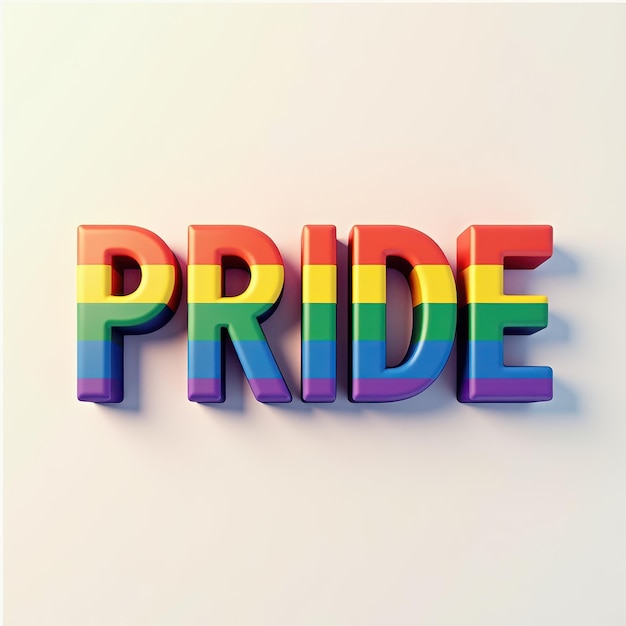 Texto de orgullo 3D colorido con rayas de arco iris en un fondo claro