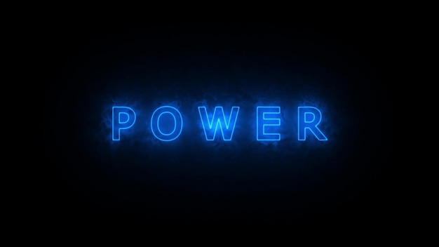 Foto texto power azul-neon sobre fundo escuro