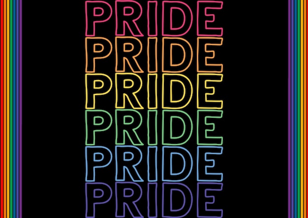El texto de Pride forma una línea horizontal con una combinación de arco iris Pride