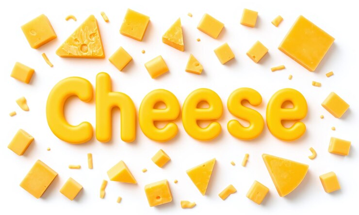 Foto texto de queso en letras amarillas 3d queso suizo