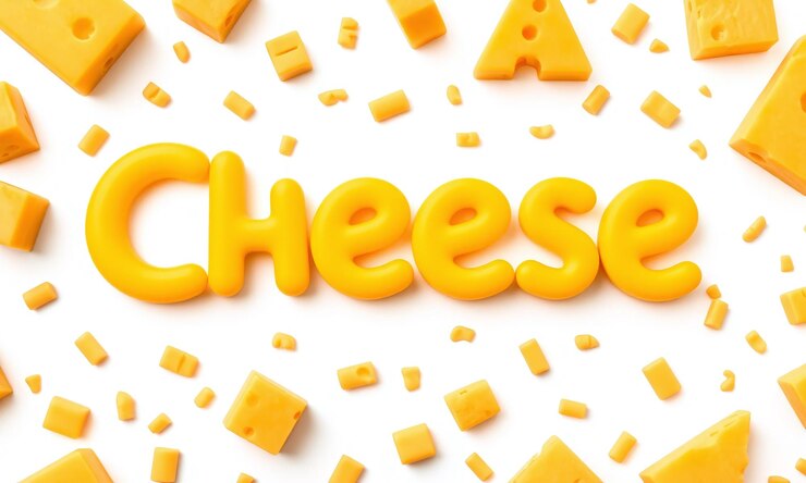 Foto texto de queso en letras amarillas 3d queso suizo