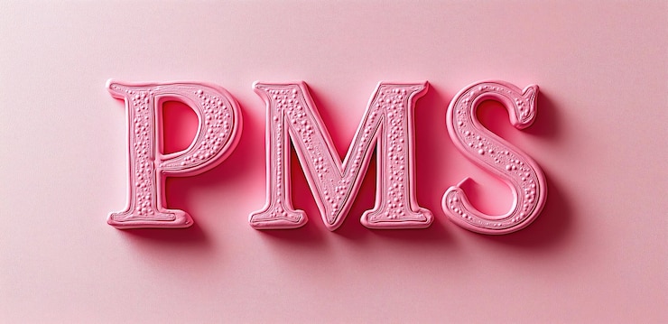 Foto texto rosado que escribe pms en un fondo rosa pastel suave con textura en relieve