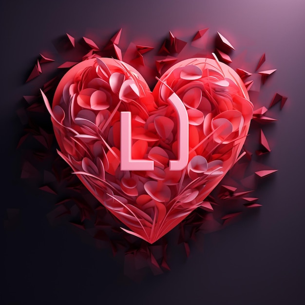 Texto de San Valentín en 3D con un hermoso fondo en forma de corazón