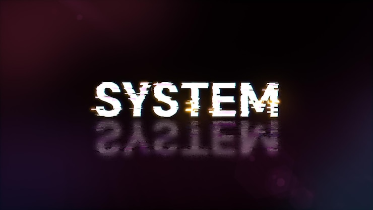 Foto texto del sistema de renderización 3d con efectos de pantalla de fallas tecnológicas