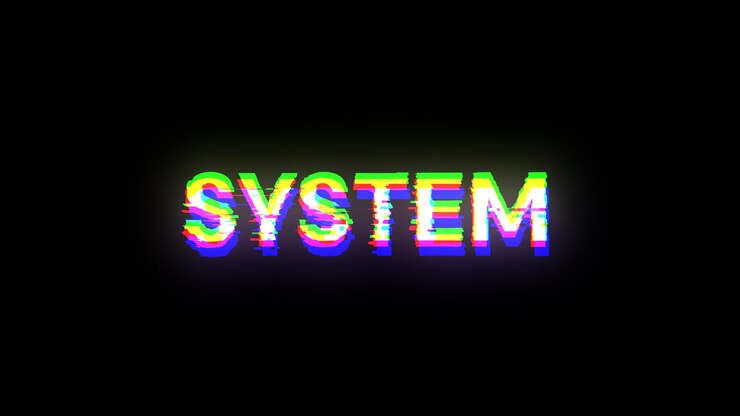 Foto texto del sistema de renderización 3d con efectos de pantalla de fallas tecnológicas
