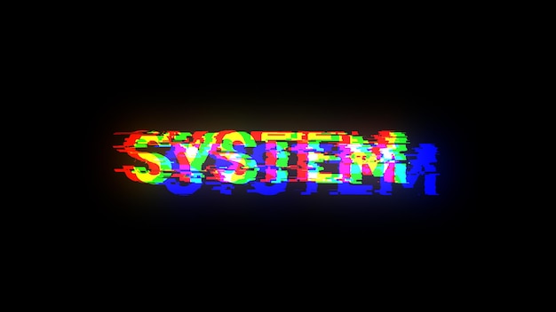 Texto del sistema de renderización 3D con efectos de pantalla de fallas tecnológicas