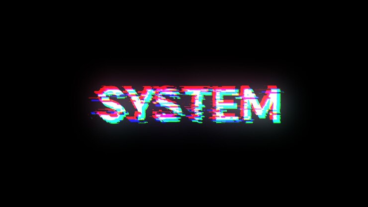 Foto texto del sistema de renderización 3d con efectos de pantalla de fallas tecnológicas
