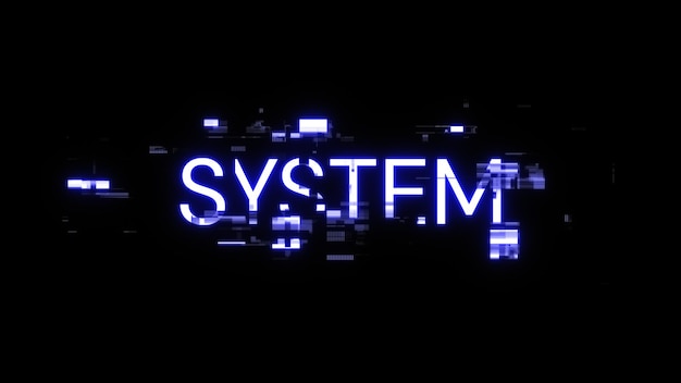 Texto del sistema de renderización 3D con efectos de pantalla de fallas tecnológicas