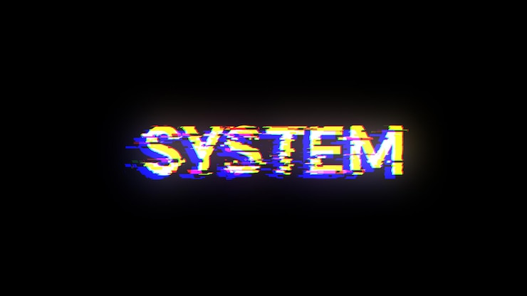 Foto texto del sistema de renderización 3d con efectos de pantalla de fallas tecnológicas