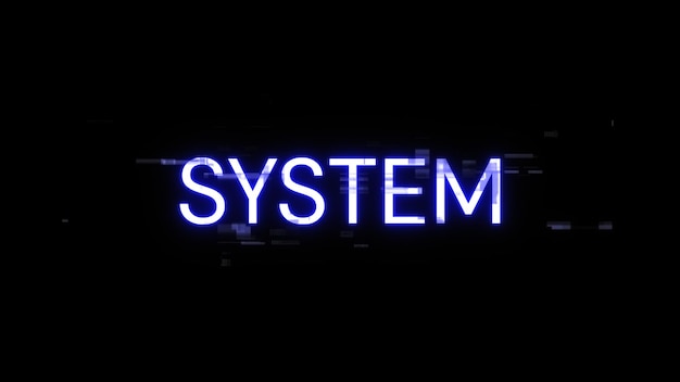 Texto del sistema de renderización 3D con efectos de pantalla de fallas tecnológicas
