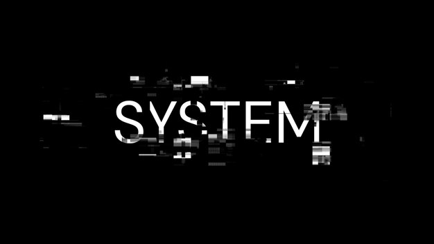 Texto del sistema de renderización 3D con efectos de pantalla de fallas tecnológicas