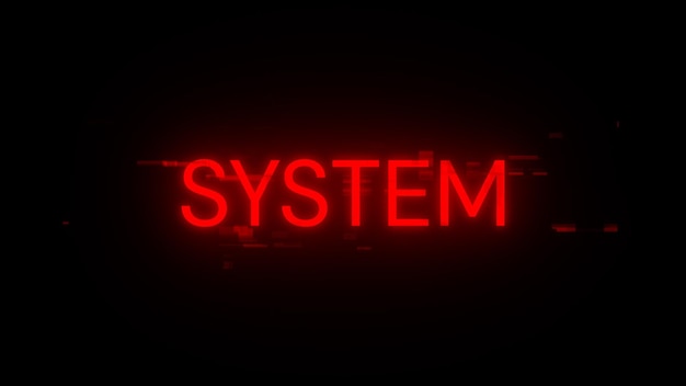 Texto del sistema de renderización 3D con efectos de pantalla de fallas tecnológicas