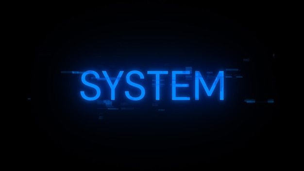 Texto del sistema de renderización 3D con efectos de pantalla de fallas tecnológicas
