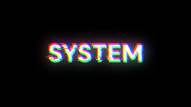 Foto texto del sistema de renderización 3d con efectos de pantalla de fallas tecnológicas